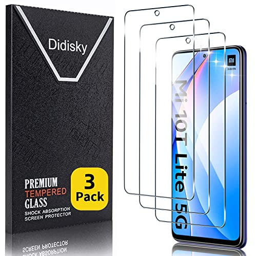 Didisky 3-Unidades Cristal Templado Protector de Pantalla para Xiaomi Mi 10T Lite, Antihuellas, Sin Burbujas, Fácil de Limpiar, 9H Dureza,Transparente