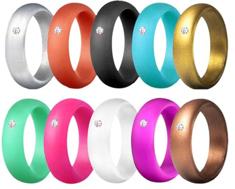 Flongo Silikon Ringe Hochzeitsring Ehering: 10 Pcs Verlobungsringe Set Silikonringe für Damen Herren Gummi Ruber Rings with Silicone Hochzeit Fingerringe Sport Ring 8mm für Männer Frauen Weihnachten