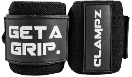 Clampz Premium Weightlifting Handgelenk Bandagen Fitness - Heavy Duty [Wrist Wraps] 50cm für Handgelenkstütze, Bodybuilding, Krafttraining und Crossfit (Schwarz/Weiß)