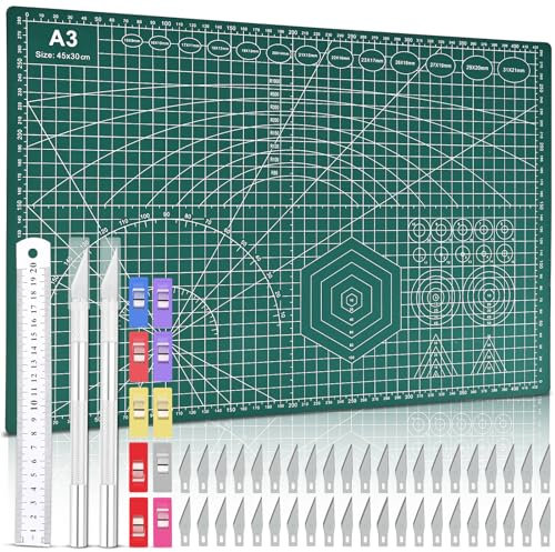 Tigvio Schneidematte, Bastelmesser Skalpell Set, Schneidematte A3 Schneidebrett Basteln, Skalpell Basteln Bastelmesser für Scrapbooking, 2 Skalpell mit 42 Skalpell Klingen Bastelskalpell Exacto Knife