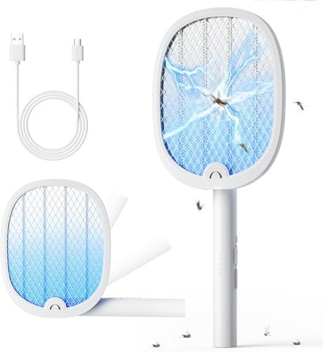 YISSVIC Raqueta Mosquitos Electrica Mata Mosquitos Electrico Plegable 2 en 1 4000V 1800mAh USB-C Recargable Matamoscas Electrico de Luz UV
