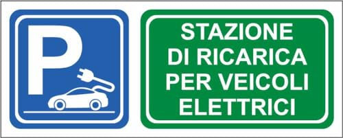 M-ITALY CARTELLO SEGNALETICO UNI - PARCHEGGIO DI RICARICA AUTO ELETTRICHE - Adesivo Extra Resistente, Pannello in Forex, Pannello In Alluminio (60x25, Alluminio)