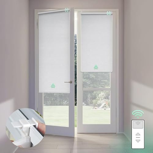 Yoolax Elektrische Rollos mit Motor& Fernbedienung, Klemmfix Rollos für Fenster Ohne/Mit Bohren,Smart Rollo Nach Maß(100% Verdunkelung Jacquard Weiß)