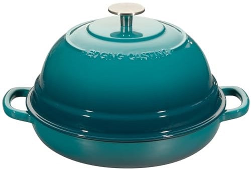 EDGING CASTING Olla holandesa de hierro fundido esmaltado con tapa, horno de pan redondo para hornear pan casero de masa madre, 6 cuartos de galón, cian oscuro