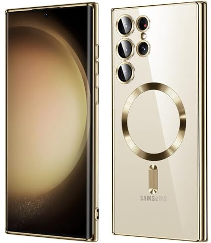QiiStar für Samsung Galaxy S24 Ultra Hülle für MagSafe,Samsung S 24 Ultra 5G Handyhülle Mit Integrierter Kameraschutz TPU Weiche Silikon Schutzhülle [N52 Starke Magnete] - Titan Gold