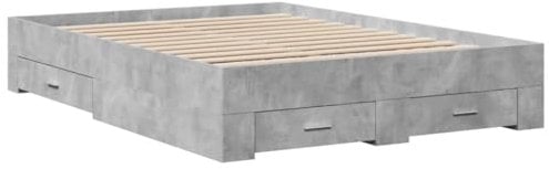 vidaXL Bettgestell, Bett mit Schubladen, Bettrahmen mit Sperrholzlatten, Doppelbett für Schlafzimmer, Schubladenbett, Betongrau 120x200cm Holzwerkstoff
