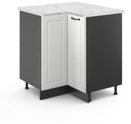 Vicco Eckunterschrank R-Line, Weiß Landhaus/Anthrazit, 75.6 cm, AP Marmor