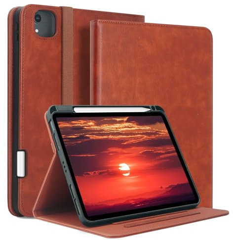 HEISHAYU Custodia per iPad Air 11 Pollici (M2) 2024 e iPad Air 4a/5a generazione 10.9 Pollici 2022/2020 e iPad Pro 11 2022/2021/2020/2018 Cover in TPU con Pencil Portapenne,Marrone