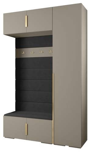 MEBLE KRYSPOL Inova 1 Möbelset - Moderne Garderobe - für Schlafzimmer, Wohnzimmer, Flur, Kinderzimmer - Ankleidemöbel - 236,7x150x47cm - Kaschmir, Paneele Manila 18, Handgriff Gold