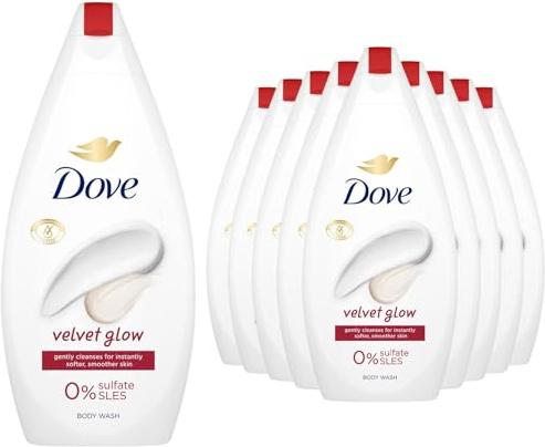 Dove Velvet Glow Body Wash 0% Sulfate SLES for Women Made with Naturally Derived Cleansers and Plant Based Moisturiseres Gently Cleanses for Softer and Smoother Skin, 450ml Pack of 3