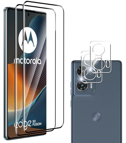zZjoOoj Protector de pantalla compatible con Motorola Moto Edge 50 Fusion for Tempered Glass, Pack of 2 Protective Glass [3D Full Screen] & 2 piezas Camera Tempered Glass Film