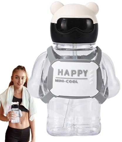 Botella de agua con forma de oso | Botella de agua de 800 ml con botón presión y pajilla | Bonita botella de dibujos animados, botellas elegantes para camping, picnic, senderismo