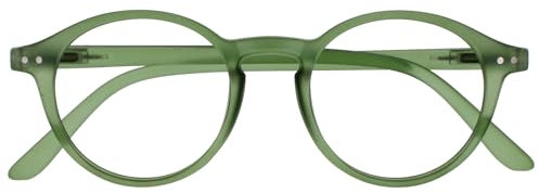 OPULIZE REY Lunettes de Lecture - Montures Rondes Rétro - Vert Mat - Hommes Femmes - Charnières à Ressort - R56-6 - +3.50