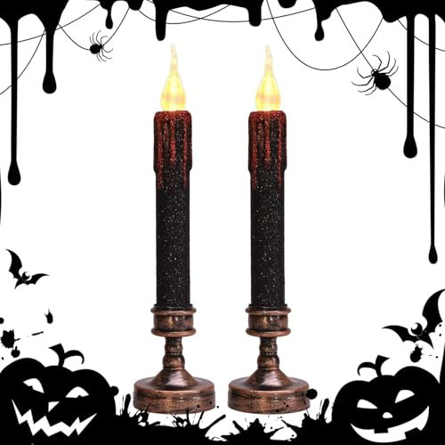 Maple Plentiful 2 Candele Sanguinanti per Halloween, Candele di Halloween, Non Gocciolanti, Mini LED in Plastica, Nero e Rosso, 5,5 x 29 cm