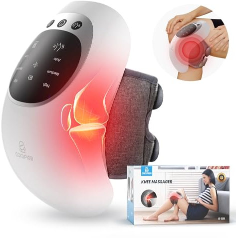 COMFIER Cordless Knee Massager with Heat, Upgraded Heated Knee Brace with 18.9 Inch Knee Straps, Rechargeable Knee Massager with Large LED Screen, Gift for Dad Mom, Women Men