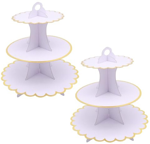 FORYNXHWIN 2Pcs Cake Stand 3-Tier Cardboard Cupcake Stand for Afternoon Tea, Round Tower Cupcake & Dessert Display Tower for Birthday, Wedding, Mother's Day, Baby Shower (White)