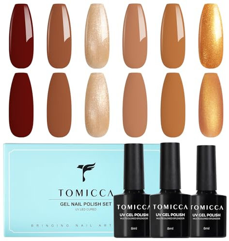 TOMICCA UV Nagellack Set, 6 Farben Herbstfarben Braun Glitter Gel Nagellack, Natur Gellack Soak-Off UV LED Manicure Gel Lacquer Varnish für Nagelstudio DIY Home, 8ml