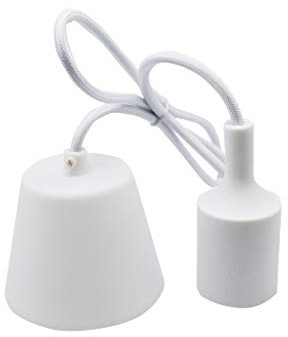 E27-Lampenfassung aus weißem Silikon mit 1 m langem Kabel und Blüte. Ideal für die stilvolle Beleuchtung von Räumen, bietet ein funktionales und modernes Design für Ihre Dekorationsprojekte.