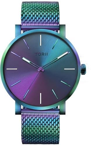 TORII Herrenuhr Mehrfarbig Edelstahl - rund Quarz M45MG.MM Milanaise-Armband Strichindizes wasserdicht 100 m
