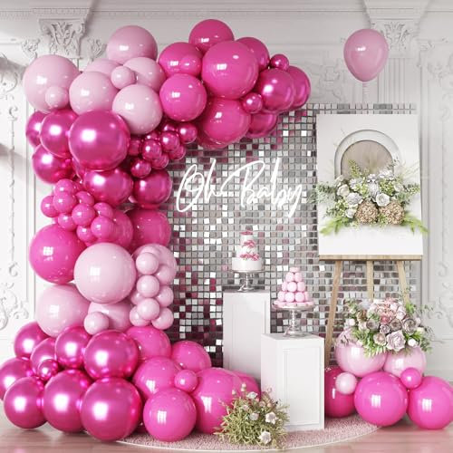 HILAVO Luftballon Girlande Pink Magenta Pinke Metallic Party Ballons Pastell Rosa Pink Latex Helium Ballons für Mädchen Frauen Geburtstag Hochzeit Prinzessin Babyparty Berry Strawberry Party Deko