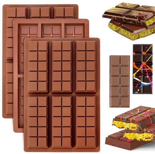 Lot de 3 Moule à Tablette de Chocolat Profond, Moule à Chocolat en Silicone 25 * 16.5 * 2 cm Anti Adhési Fmoule Silicone Tablette de Chocolat, Moule Tablette Chocolat pour Faire du Chocolat