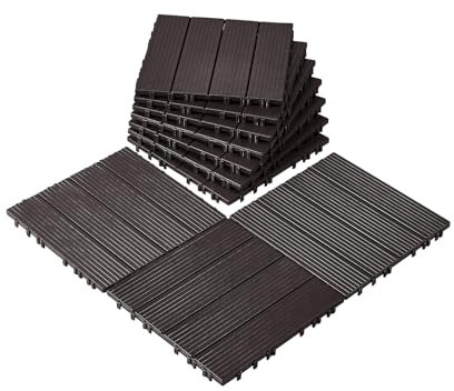 VEVOR Azulejos Entrelazados para Terraza, de Plástico, Resistentes al Agua, para Uso en Exteriores, para Todo Tipo de Climas, para Terrazas, Porches, Piscinas, Marrón Oscuro, 300 x 300 x 20 mm, 10 uds