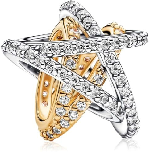 MSPOVOF Funkelnder Crossover Star Charm 925 Sterling Silber 5A Zirkonia Anhänger für Armband Halsketten Schmuck Geschenk für Damen Frauen