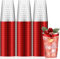 LATERN 50 Pièces Tasses à Vin en Plastique à Bord Rouge, 360ml Réutilisables Verres à Vin de Fête Élégant pour Champagne Bière Cocktail Martini Soda (10,5 x 7,5cm)