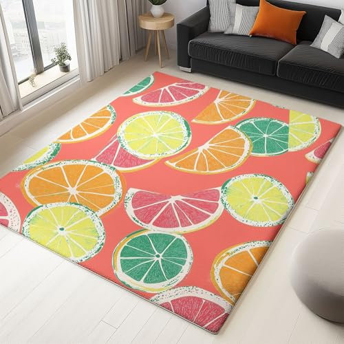 Generico Tappeto Salotto 120x180cm Fette Di Limone Dipinte Tappeto pelo corto Camera da letto Cucina Soggiorno cameretta sala camera Tappeti moderni lavabile antiscivolo