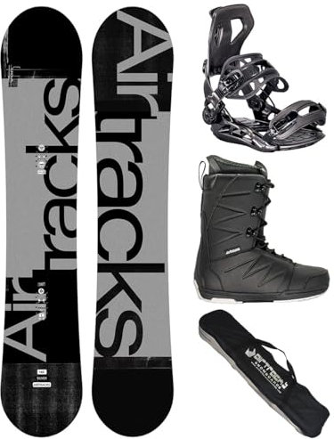 Airtracks Snowboard-Set Herren Snowboard Wide Silver Freestyle Freeride 161 - Snowboard Bindung Master - Softboots Star 44 - SB Bag