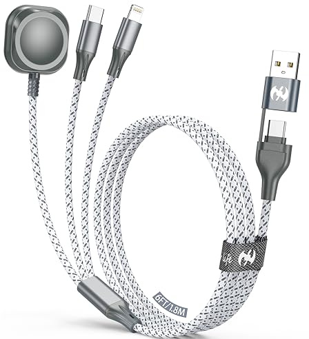 Multi Charging Cable for Apple Watch Charger 6FT, Travel Essentials USB A/C Lightning Type C USB C Cord iWatch Magnetic Wireless Charger 3 in 1 Charging Wire for Apple iPhone Android Phone and iWatch