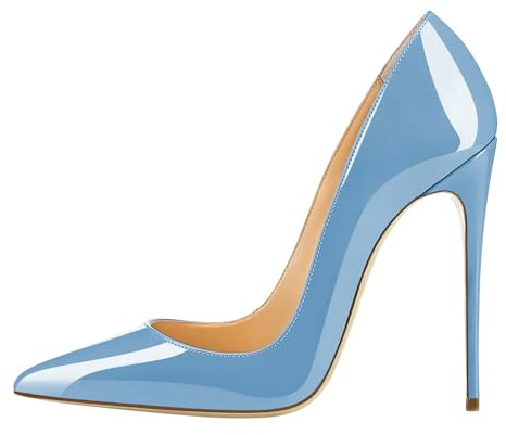 EDEFS Chaussures Élégantes Femme Escarpins Vernis Bleu Clair Talon 12 cm Bout Pointu Talons Aiguilles Soirée Mariage EU43