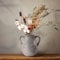Ceramic Rustic Vase Farmhouse Clay Decorative Terracotta Home Decor Vase Vintage Pot Vases with 2 Handles No Flowers (Gray)
