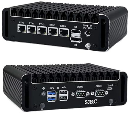 SJRC Lüfterlos Mini PC J6413, 5X i226-V 2.5G LAN Micro Firewall Appliance 2X RS232 COM, Triple 4K HD/DP/USB C, 32GB DDR4 RAM, 2TB SSD, Industrial Computer for Network Security