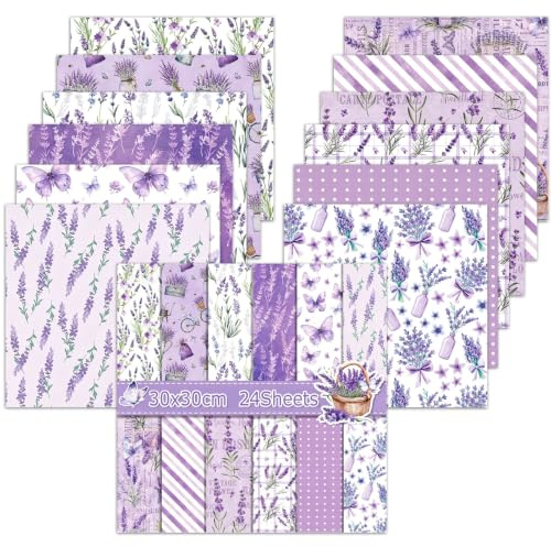 Carta decorativa double face, 24 fogli blocco carta scrap, motivo floreale, 12 disegni carta per scrapbooking di cartone, per diario album fai da te (viola, 30 x 30 cm)