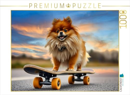 Puzzle · Lustiger Pomeranian | Skateboard Fahren · Super · 1000 Teile · Lege-Größe 64 × 48 cm · CALVENDO Puzzle