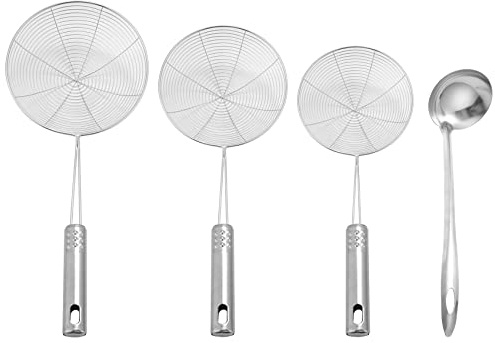 Ziiyoilh Skimmer Spoon, 4 Pack Stainless Steel Spider Strainer Skimmer Spoon, Donut Spoon, Skimmer Spoon for Kitchen Deep Fryer