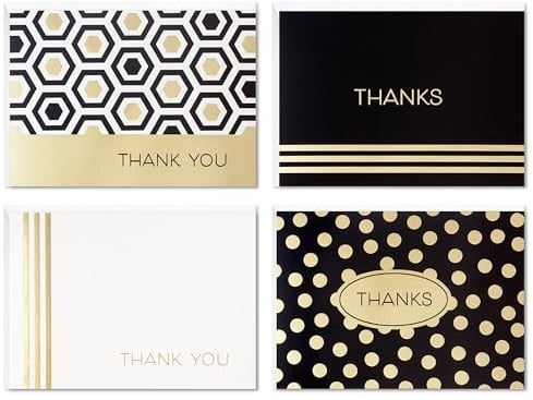 Hallmark Thank You Cards With Gold Foil Details, 40-Pack, 4Designs, | Contemporary Style, Size 9.5cm x 13.2cm, White Envelopes, Blank Inside for Your Own Personal Message