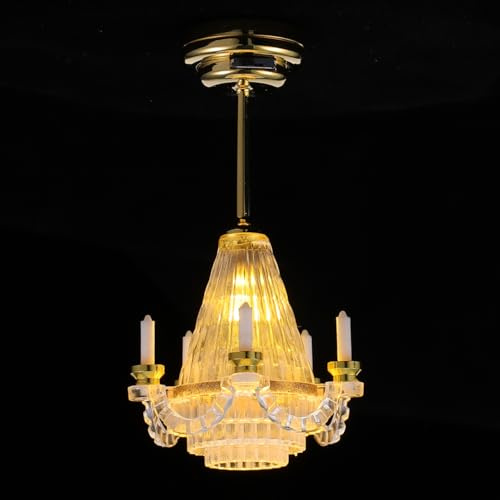 ibasenice Mini Kronleuchter fürs Puppenhaus, Goldene Vintage Lampe | Goldener Mini-Kronleuchter aus Kunststoff und Metall, ca. 6,8 x 3,5 cm, als dekoratives Puppenhaus-Zubehör