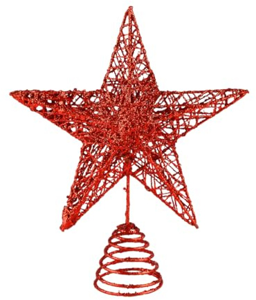 Lotsdonxia Red Glitter Star Christmas Tree Topper - 25cm Festive Tree Top Decoration with Hollow Design, Classic Holiday Decor for Homes and Festive Celebrations