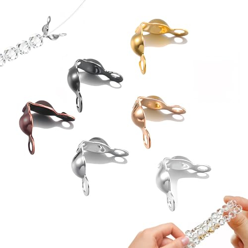 600 Pièces Embouts de Perles Extrémités de Calotte, Couvre-Perles à Sertir, Couvre-Nœuds, Chapeau à Perle Pliable, Cache-Nœuds en Métal pour Perle Ouvertes, 4x7mm, pour la Fabrication de Bijoux