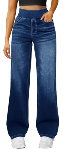 Generico Jeans Donna Vita Alta, Pantaloni in Denim Elasticizzato Comodi con Cintura Elastica e Tasche,Stile Casual per Ogni Occasione