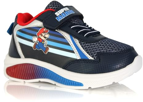 Leomil Kinder-Sneaker Nintendo Super Mario, Marineblau – Klettverschluss leicht und rutschfest – Größen 24 bis 32, blau, 25 EU