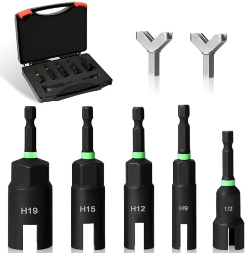 CYLBAQ Power Wing Nut Driver, 5PCS Slot Wing Nuts Drill Bit, 1/4 Inch Hex Shank Wing Nut Spanner with 2PCS Y Shape Y Cup Hooks Driver for Panel Nuts, Screws Eye C Hook 1/2 9mm 12mm 15mm 19mm