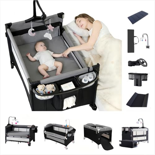 Aveainelle Lit Parapluie Bebe avec Matelas, Lit Bebe de Voyage Pliable et Convertible, Berceau Evolutif Next to Me, Berceau de Camping pour Enfant avec Moustiquaire (6602 Gris sans Filet)