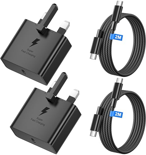 For 45W Samsung Fast Charger USB C Plug and 2M Cable, 2Pack USB C Charger for Samsung Galaxy S26 Ultra/S26+/S26/S25 Ultra/S24/S23/S22/S21/S20/A56/A55, Type C Super Fast Phone Charging Adaptor UK