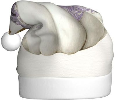 Woshuwo Sombrero de Papá Noel de calabaza blanca con lazo lila para adultos, gorro de Navidad novedoso