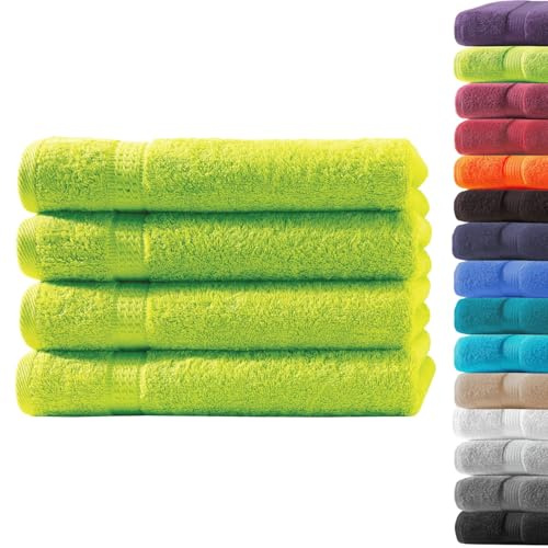 Loomiva 4er Set Premium Qualität Frottier Handtücher 50x100 cm | Apfelgruen | 500g/m² | ideal für Reisen & Gym und Sport | 100% Baumwolle | Extra Weich | Öko-TEX Standard 100