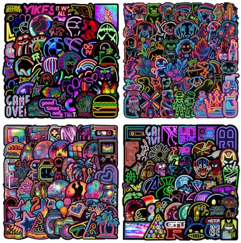 MQYRIN Aufkleber 200 Stück Cool Süße Neon Sticker Set, Wasserfeste Vinyl Aufkleber, Sticker Für Laptop Scrapbook Tasse Skateboard Macbook Snowboard Fahrrad Notebook Scooter Usw