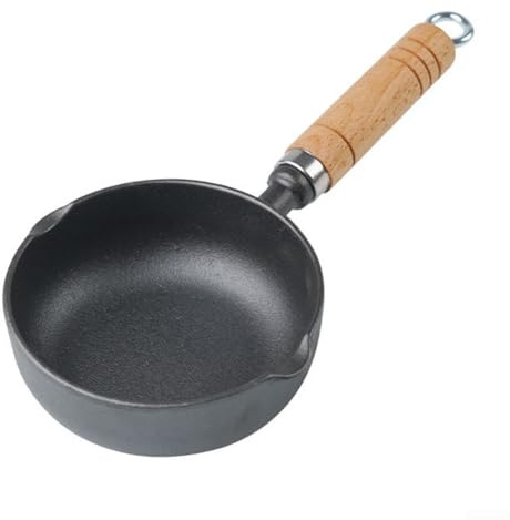 Piccola padella in ghisa per versare olio, per cucina, approfondita per mini padella per friggere uova e riscaldare il latte, distribuzione uniforme del calore, nera, 11 cm